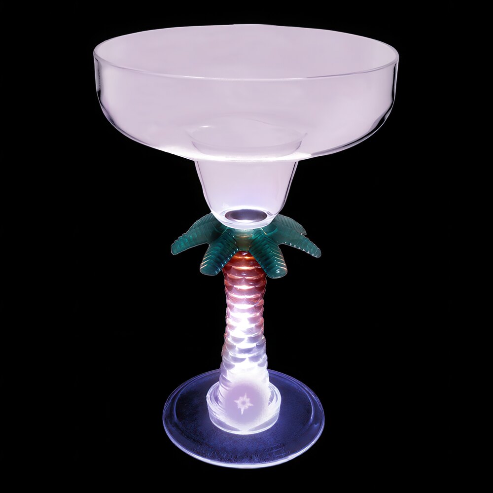 12 oz. Customizable Plastic Palm Tree Stem Margarita Cup with Purple LED Light - 24/Case
