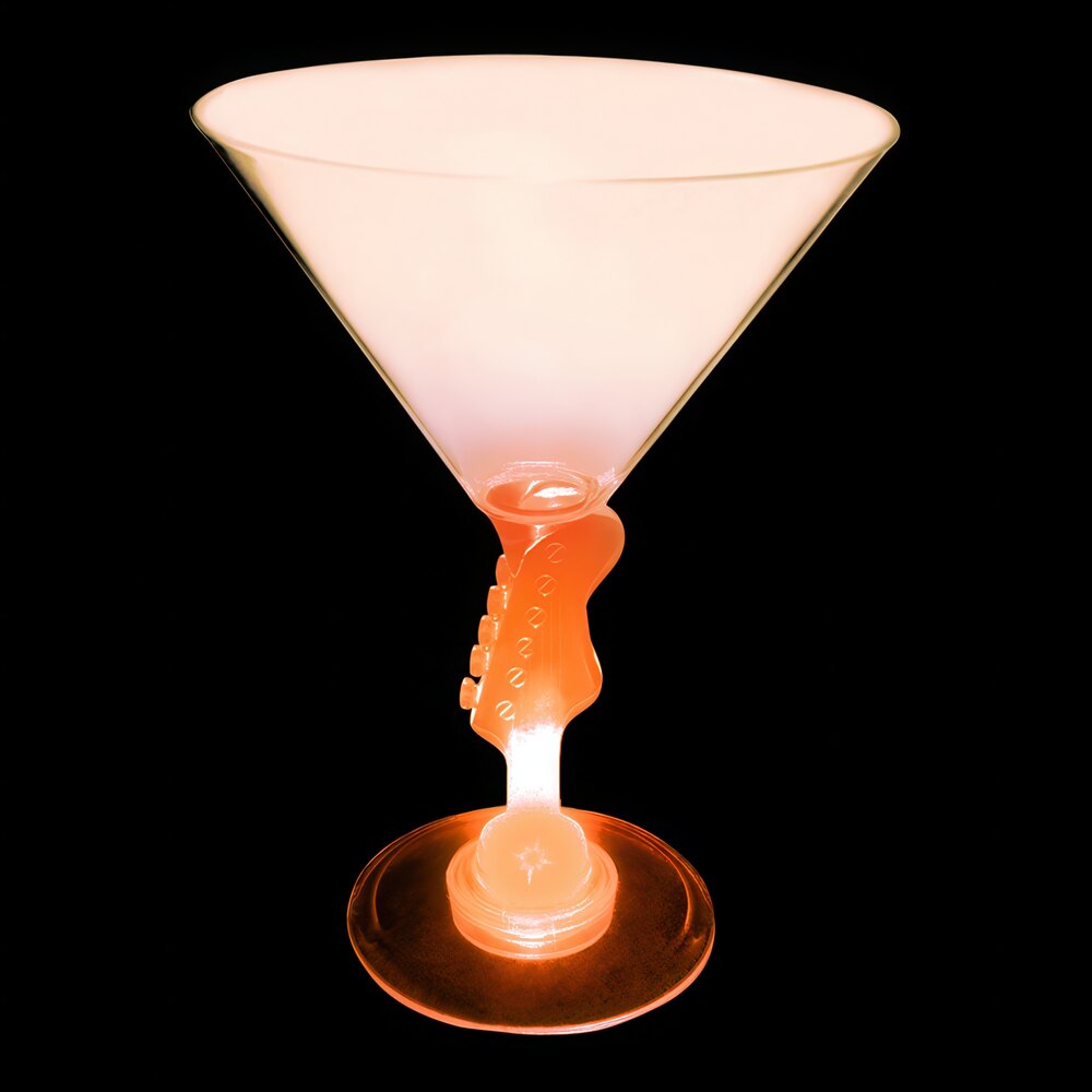 10 oz. Customizable Plastic Guitar Stem Martini Cup with Orange LED Light - 24/Case