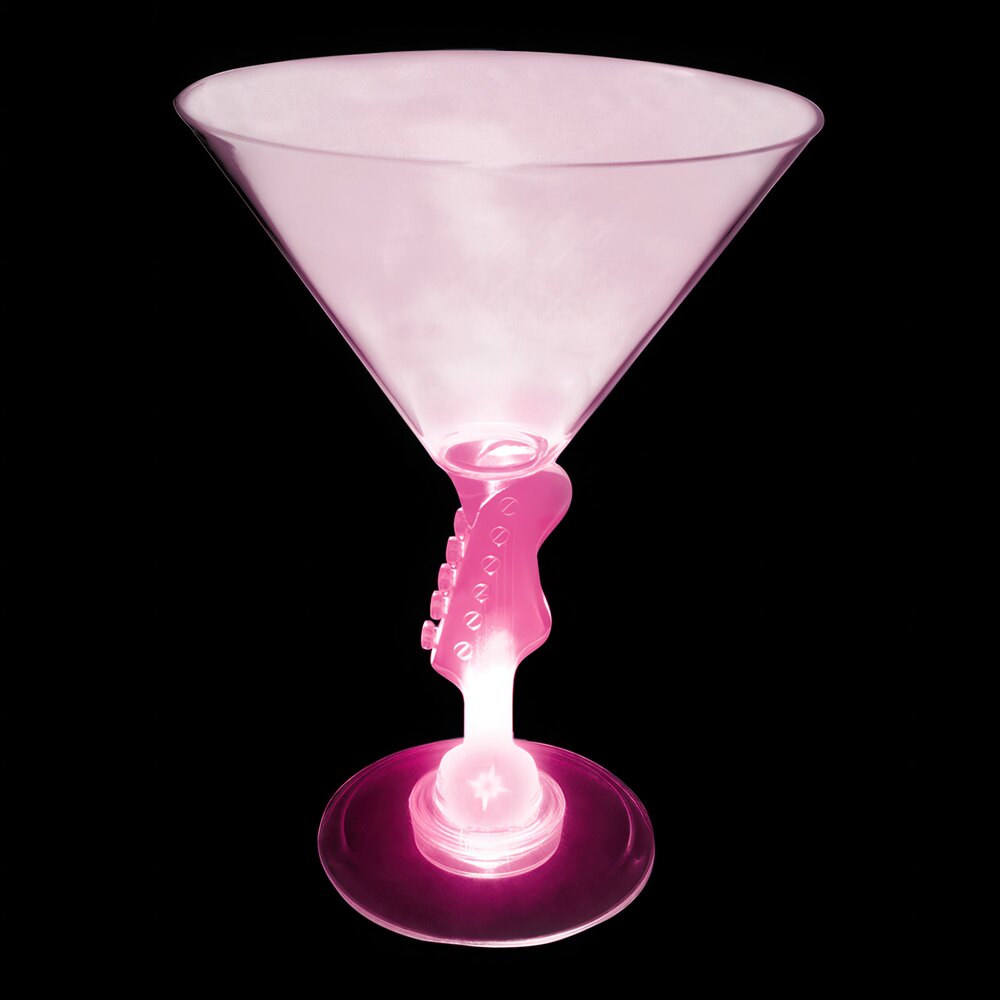 10 oz. Customizable Plastic Guitar Stem Martini Cup with Pink LED Light - 24/Case
