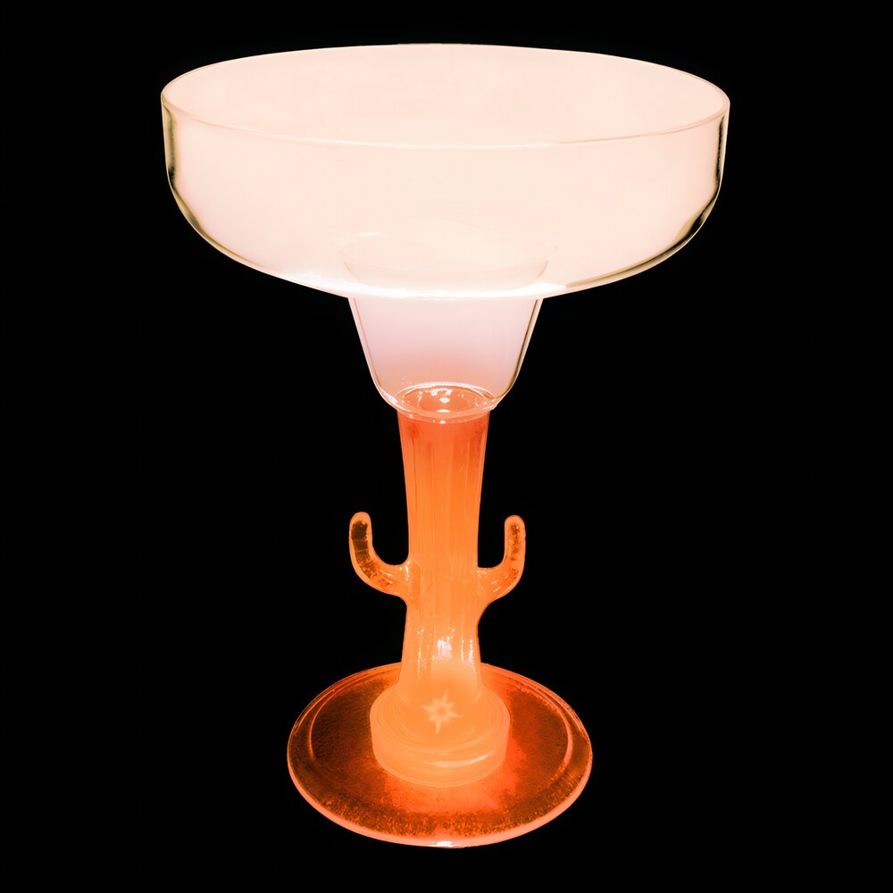 12 oz. Customizable Plastic Cactus Stem Margarita Cup with Orange LED Light - 24/Case