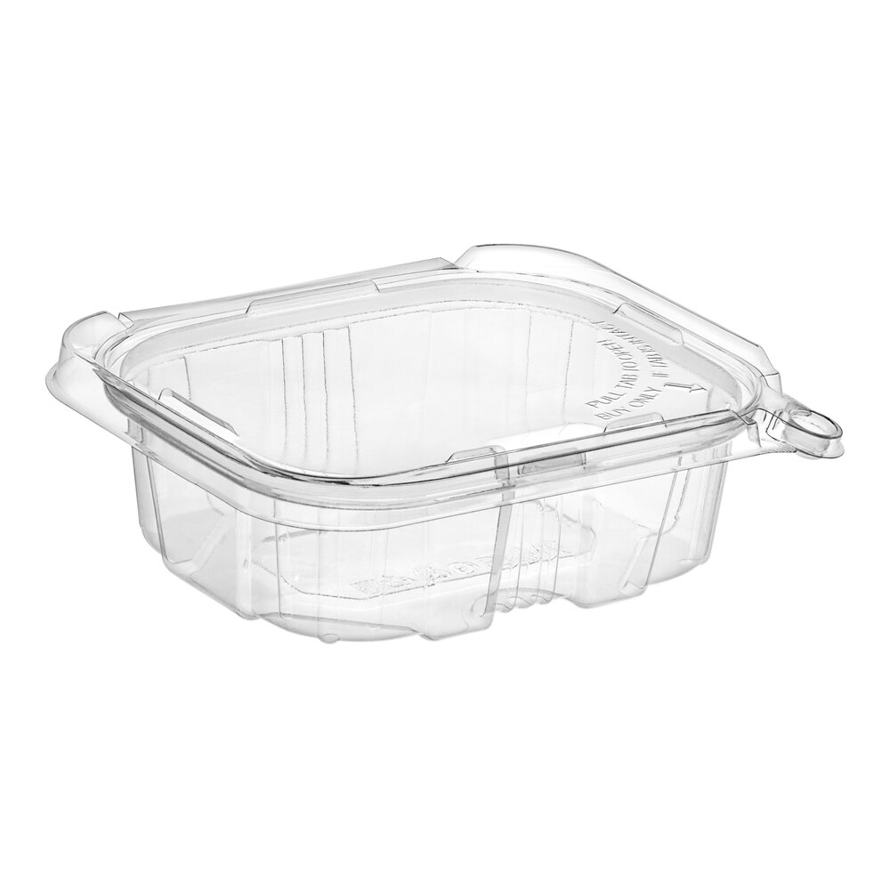 Choice TamperSafe 12 oz. Tamper-Resistant, Tamper-Evident Clear PET Plastic Rectangular Container with Hinged Flat Lid - 200/Case