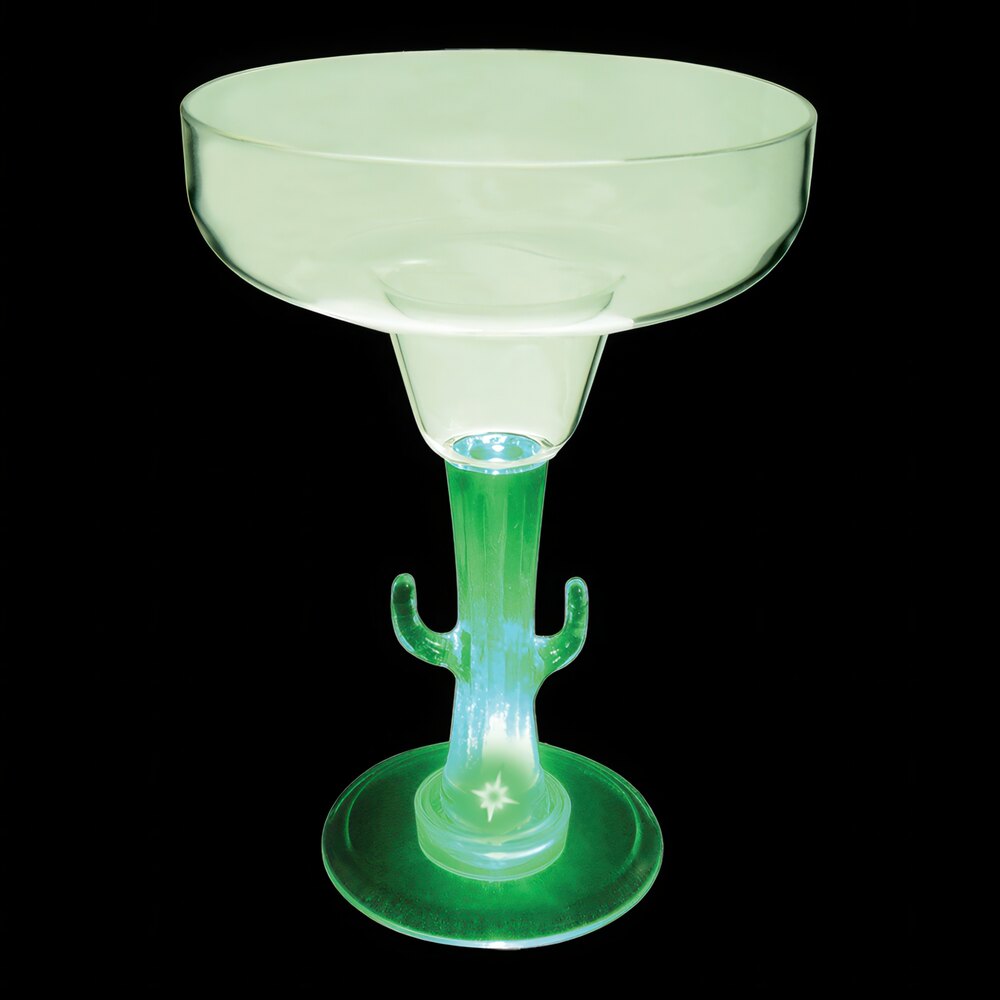 12 oz. Customizable Plastic Cactus Stem Margarita Cup with Green LED Light - 24/Case