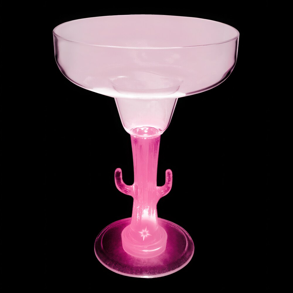 12 oz. Customizable Plastic Cactus Stem Margarita Cup with Pink LED Light - 24/Case