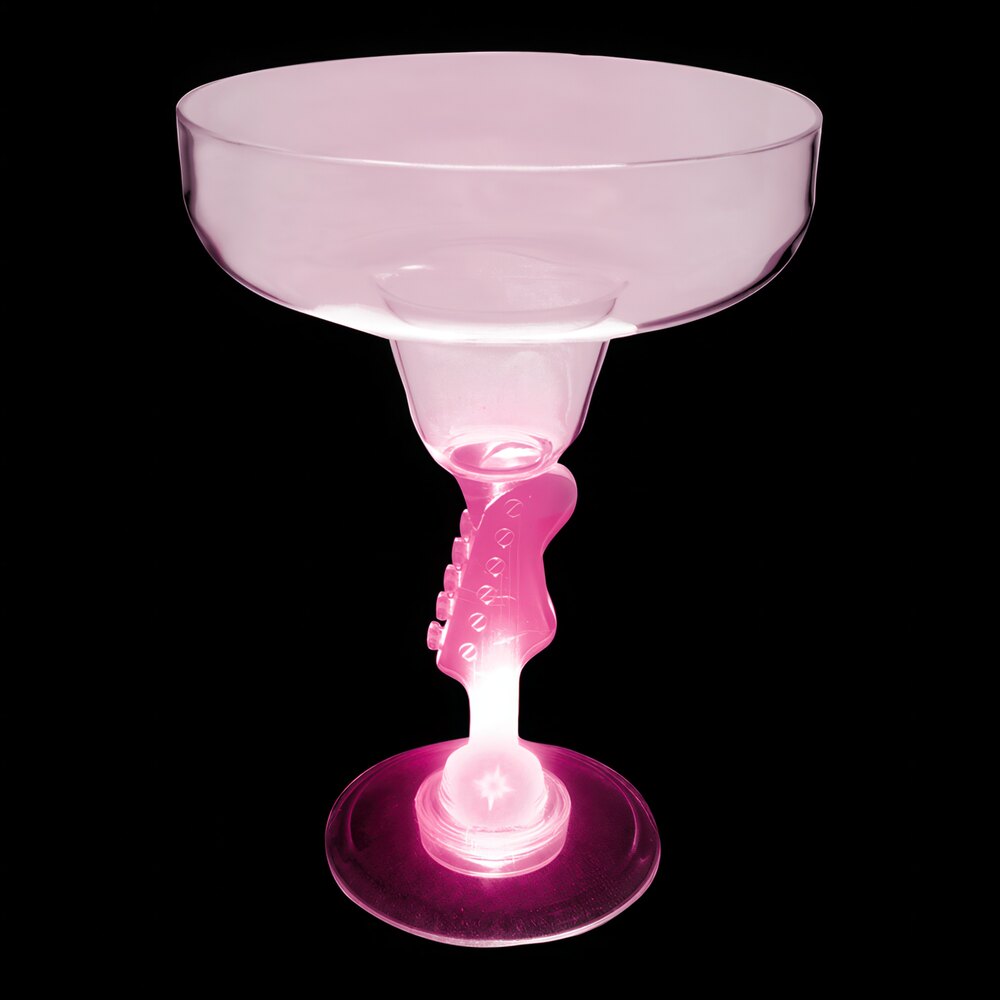 12 oz. Customizable Plastic Guitar Stem Margarita Cup with Pink LED Light - 24/Case