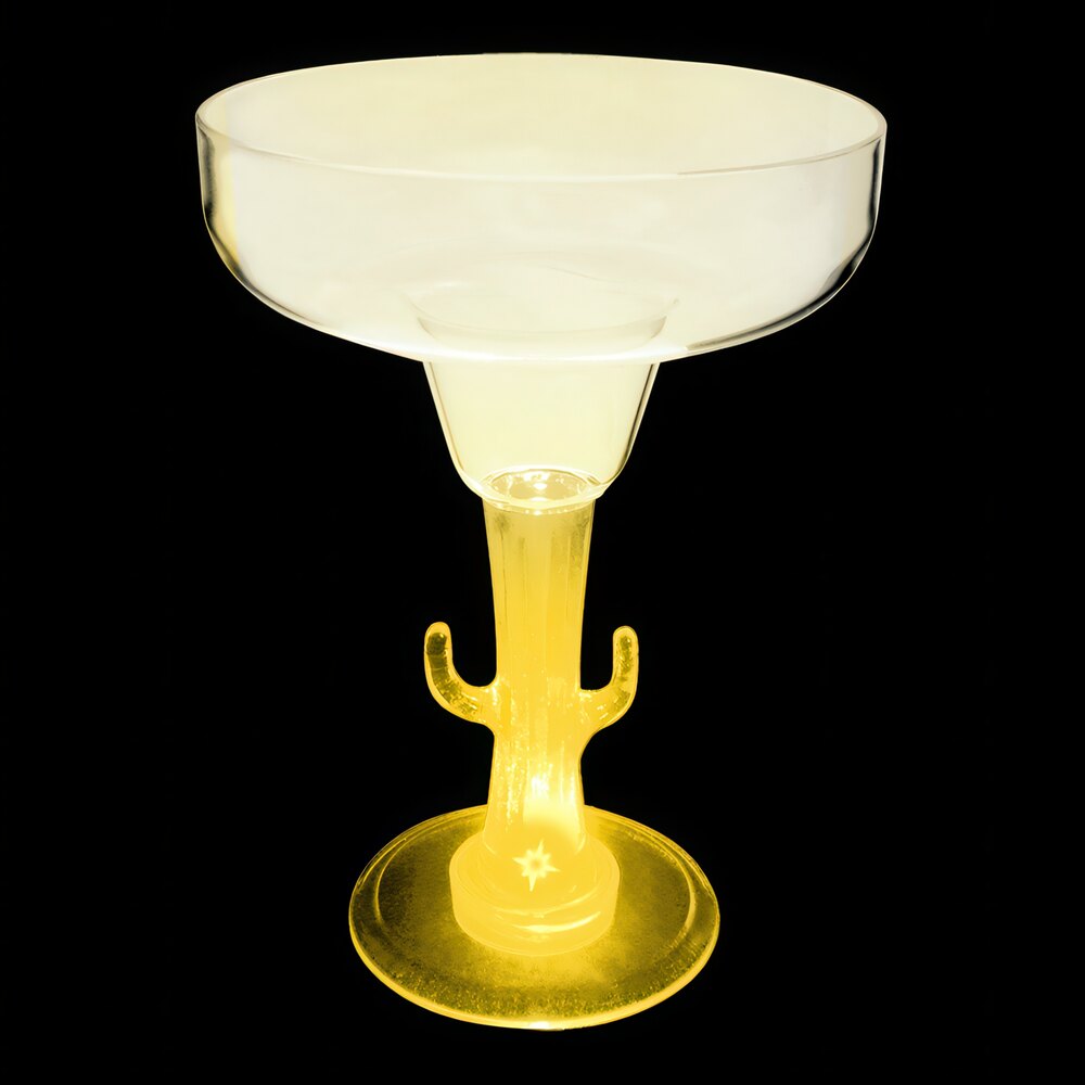 12 oz. Customizable Plastic Cactus Stem Margarita Cup with Yellow LED Light - 24/Case
