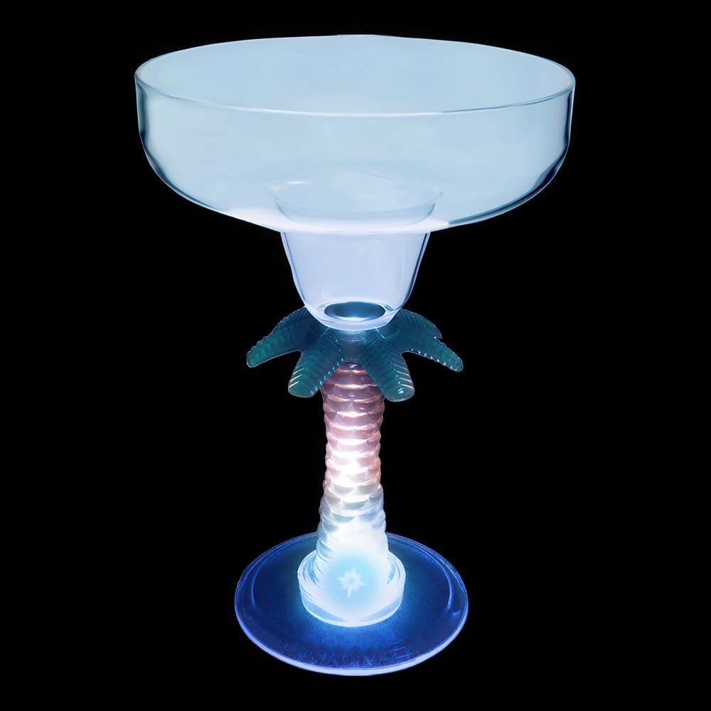 12 oz. Customizable Plastic Palm Tree Stem Margarita Cup with Blue LED Light - 24/Case