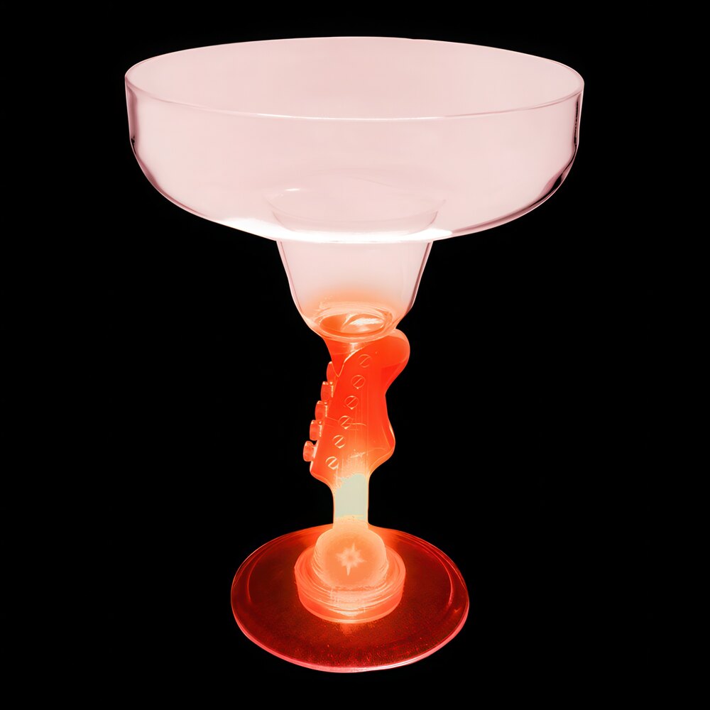 12 oz. Customizable Plastic Guitar Stem Margarita Cup with Red LED Light - 24/Case