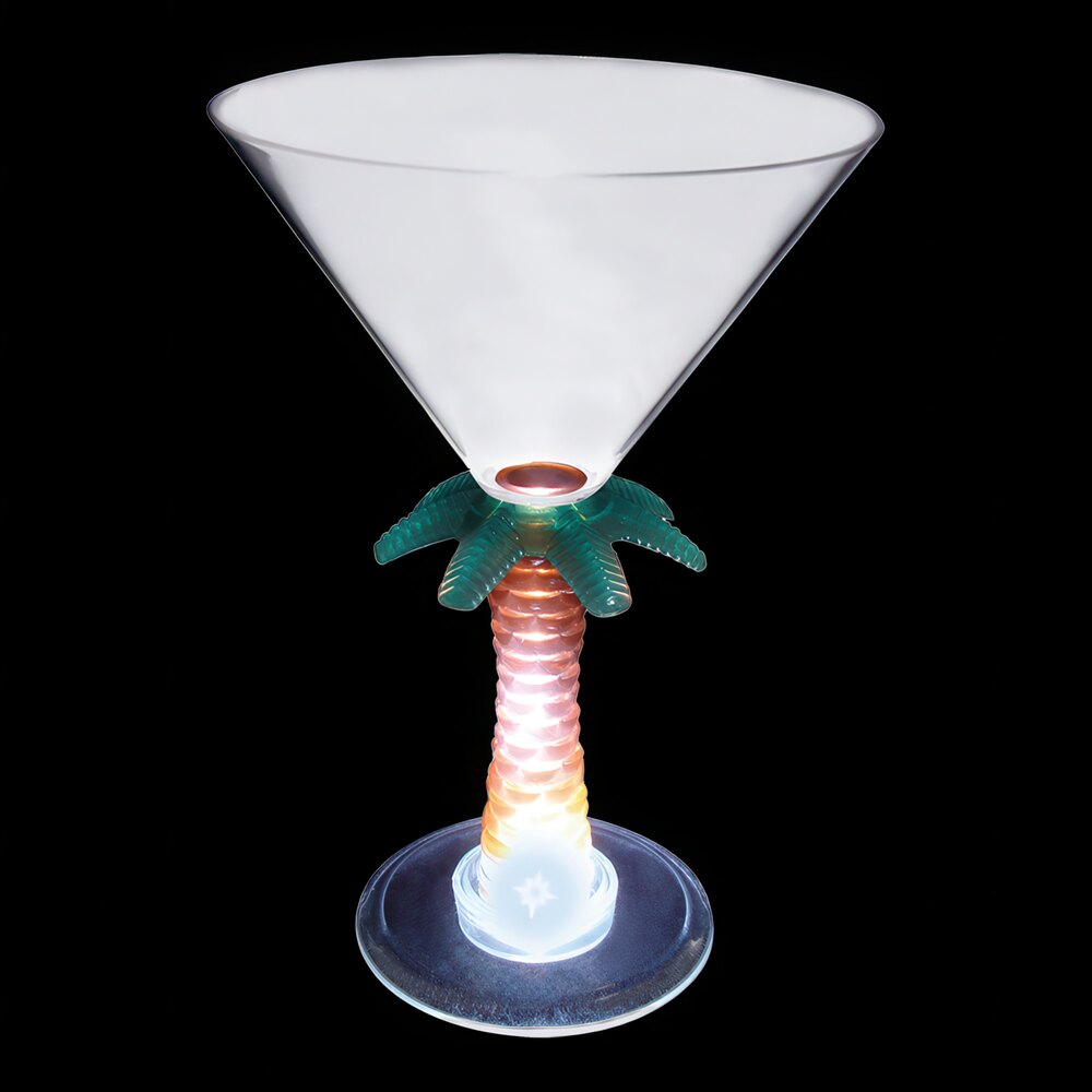 10 oz. Customizable Plastic Palm Tree Stem Martini Cup with White LED Light - 24/Case