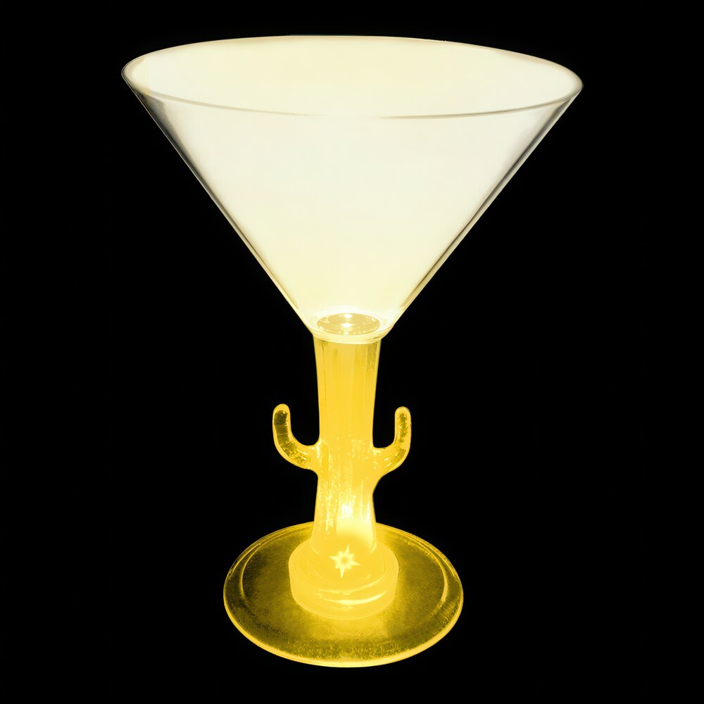 10 oz. Customizable Plastic Cactus Stem Martini Cup with Yellow LED Light - 24/Case