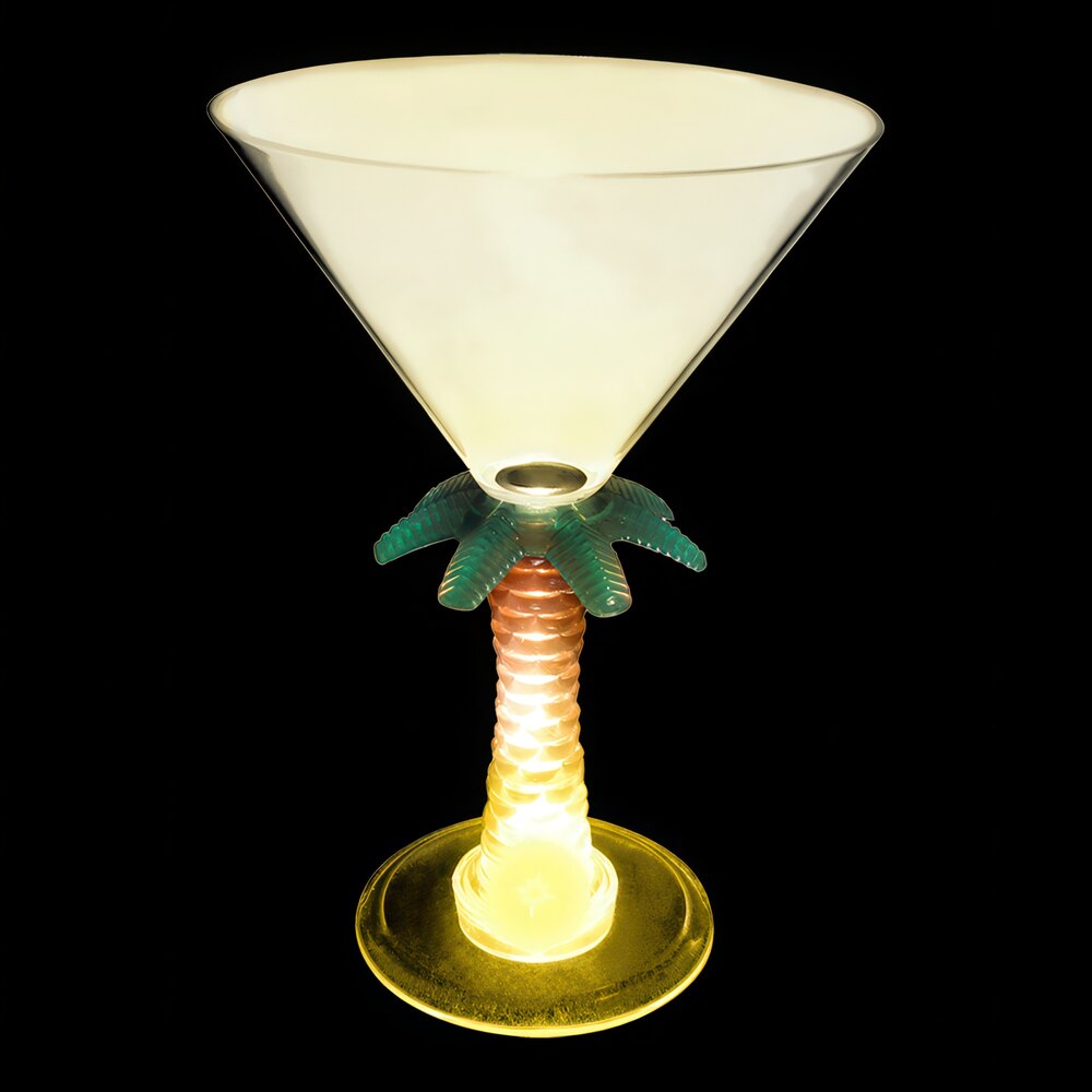 10 oz. Customizable Plastic Palm Tree Stem Martini Cup with Yellow LED Light - 24/Case