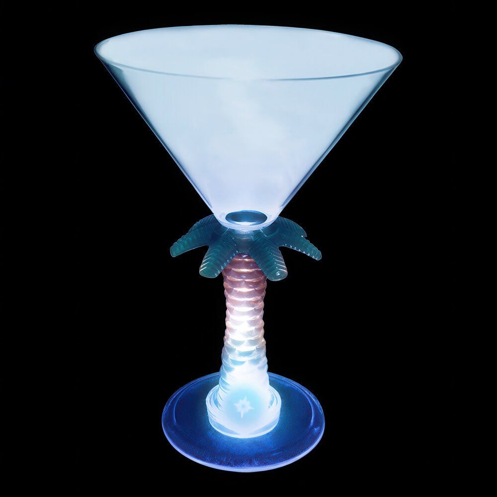 10 oz. Customizable Plastic Palm Tree Stem Martini Cup with Blue LED Light - 24/Case