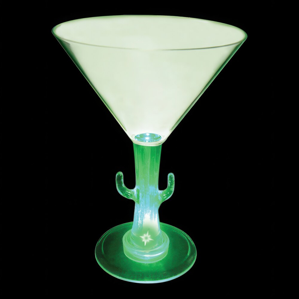 10 oz. Customizable Plastic Cactus Stem Martini Cup with Green LED Light - 24/Case
