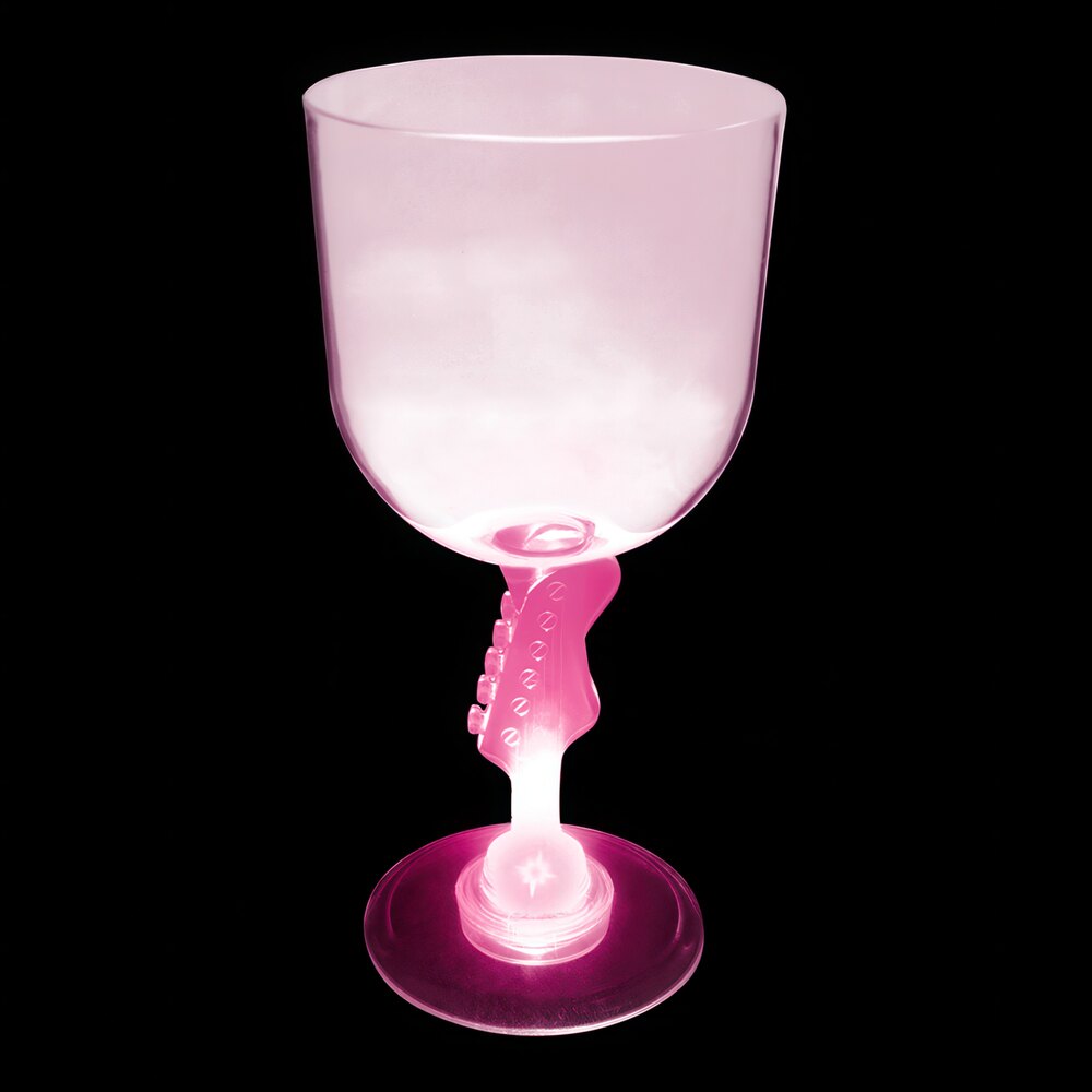 14 oz. Customizable Plastic Guitar Stem Goblet with Pink LED Light - 24/Case