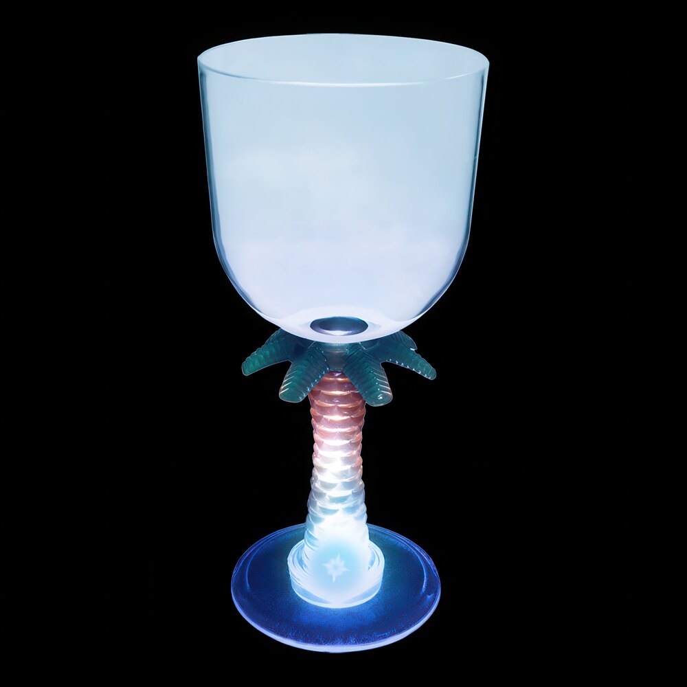 14 oz. Customizable Plastic Palm Tree Stem Goblet with Blue LED Light - 24/Case