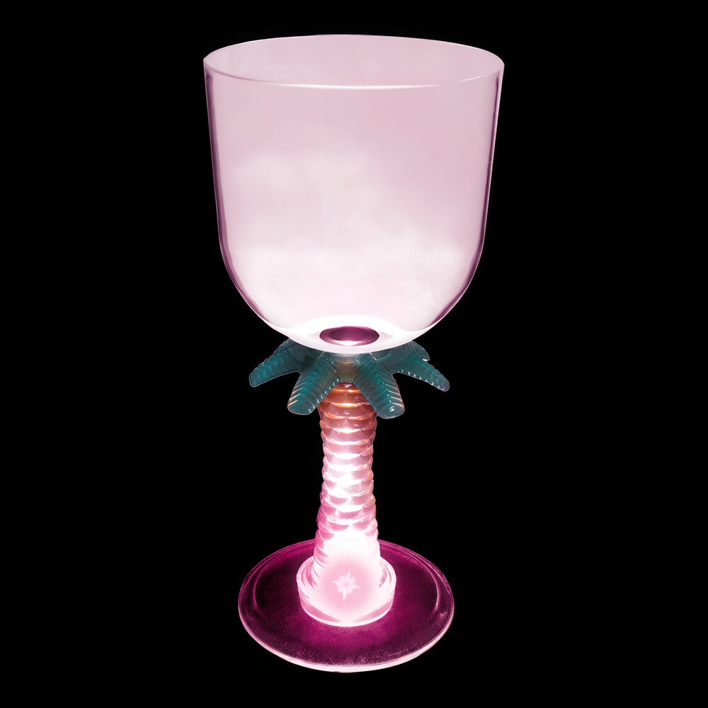 14 oz. Customizable Plastic Palm Tree Stem Goblet with Pink LED Light - 24/Case