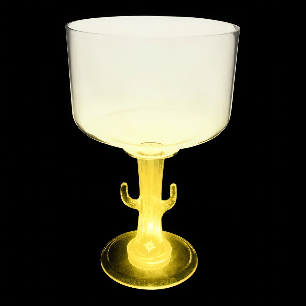 18 oz. Customizable Plastic Cactus Stem Margarita Cup with Yellow LED Light - 24/Case