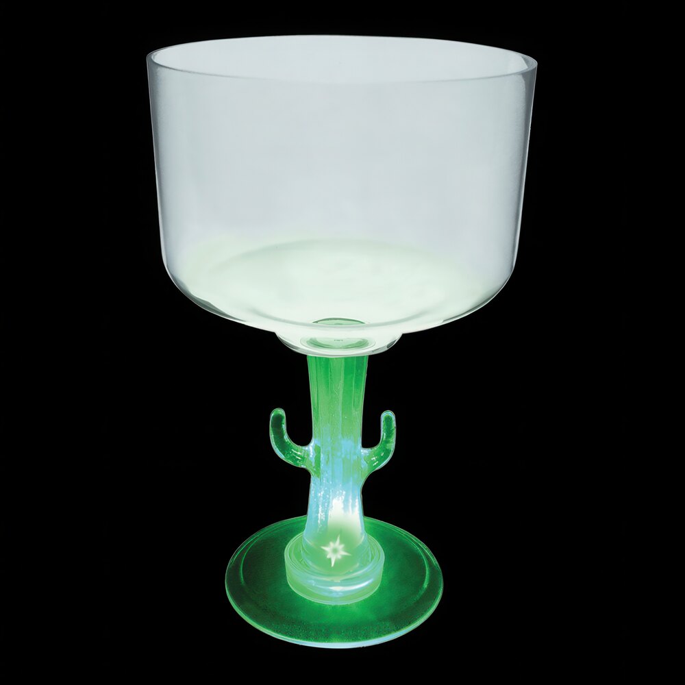 18 oz. Customizable Plastic Cactus Stem Margarita Cup with Green LED Light - 24/Case
