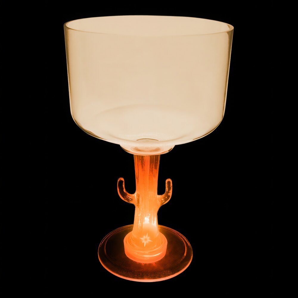 18 oz. Customizable Plastic Cactus Stem Margarita Cup with Orange LED Light - 24/Case