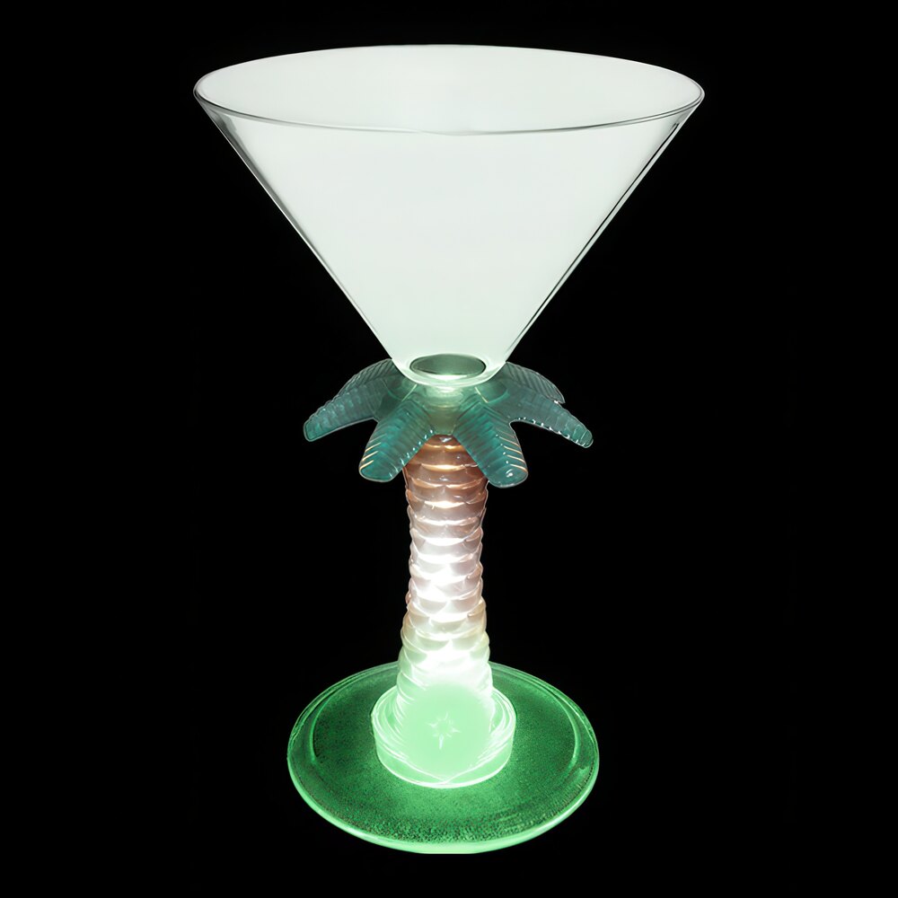 7 oz. Customizable Plastic Palm Tree Stem Martini Cup with Green LED Light - 48/Case