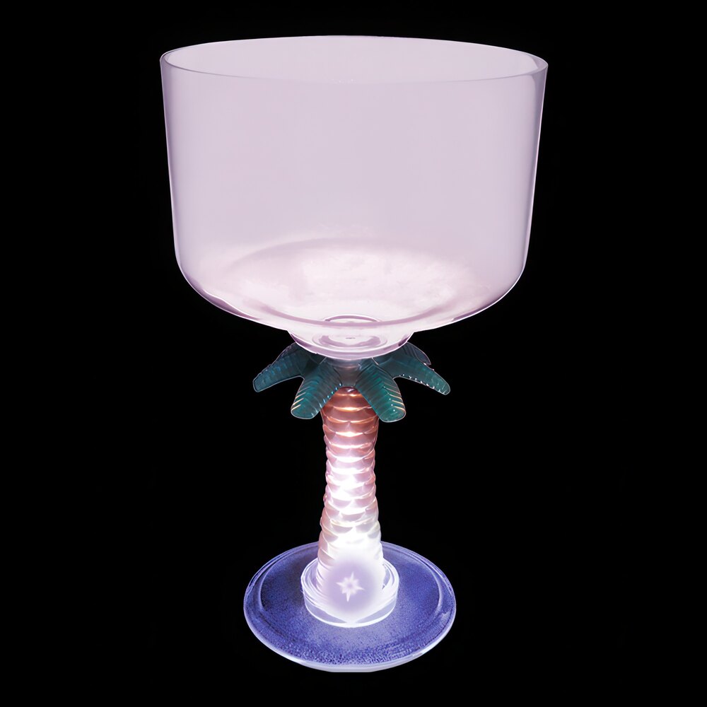 18 oz. Customizable Plastic Palm Tree Stem Margarita Cup with Purple LED Light - 24/Case