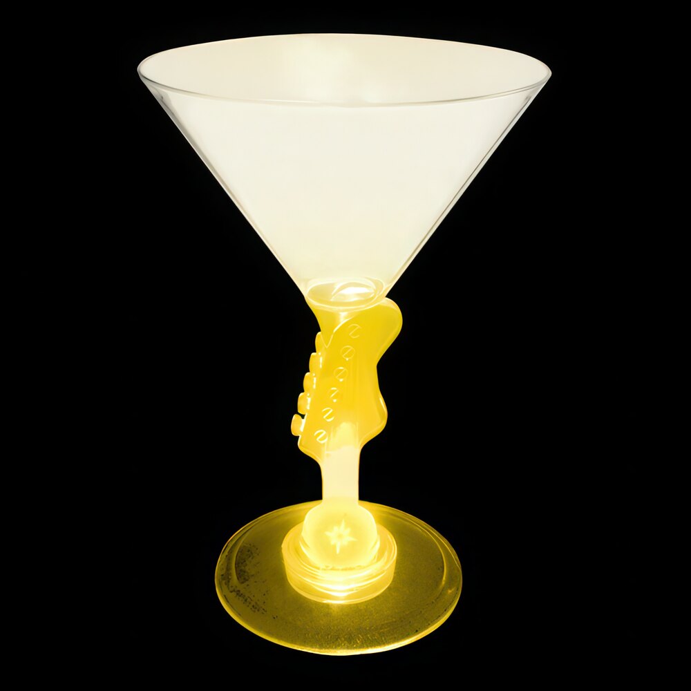 7 oz. Customizable Plastic Guitar Stem Martini Cup with Yellow LED Light - 48/Case