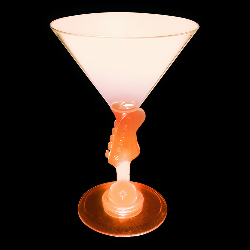 7 oz. Customizable Plastic Guitar Stem Martini Cup with Orange LED Light - 48/Case