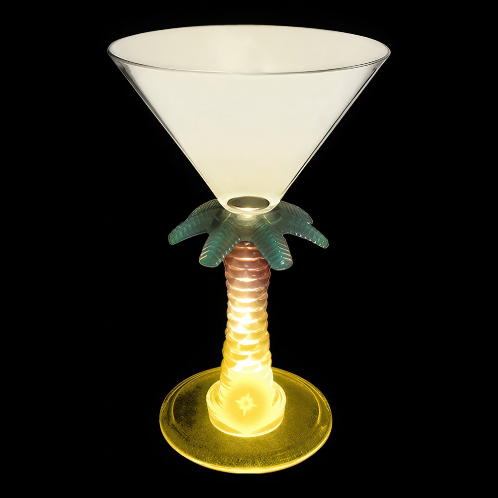 7 oz. Customizable Plastic Palm Tree Stem Martini Cup with Yellow LED Light - 48/Case
