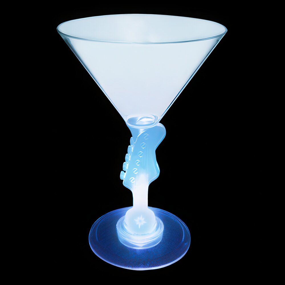7 oz. Customizable Plastic Guitar Stem Martini Cup with Blue LED Light - 48/Case