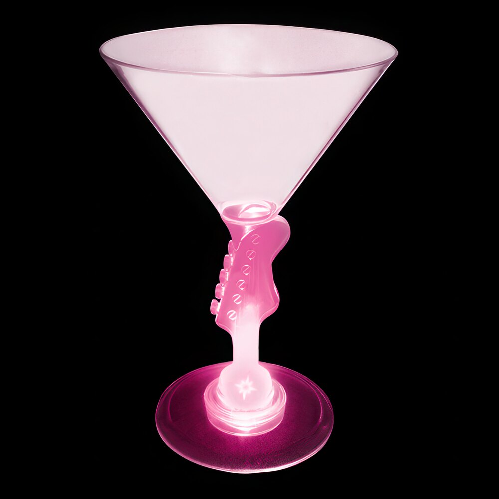 7 oz. Customizable Plastic Guitar Stem Martini Cup with Pink LED Light - 48/Case