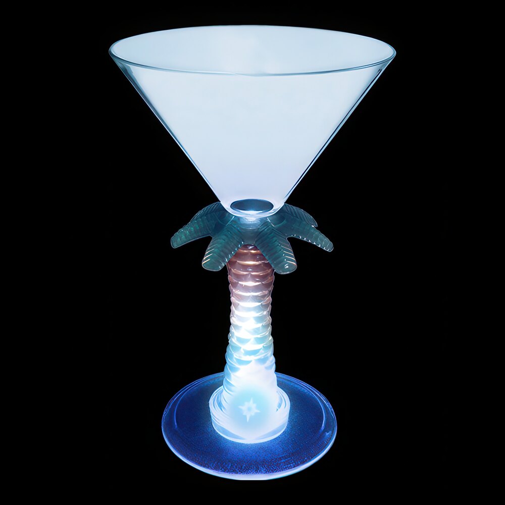 7 oz. Customizable Plastic Palm Tree Stem Martini Cup with Blue LED Light - 48/Case