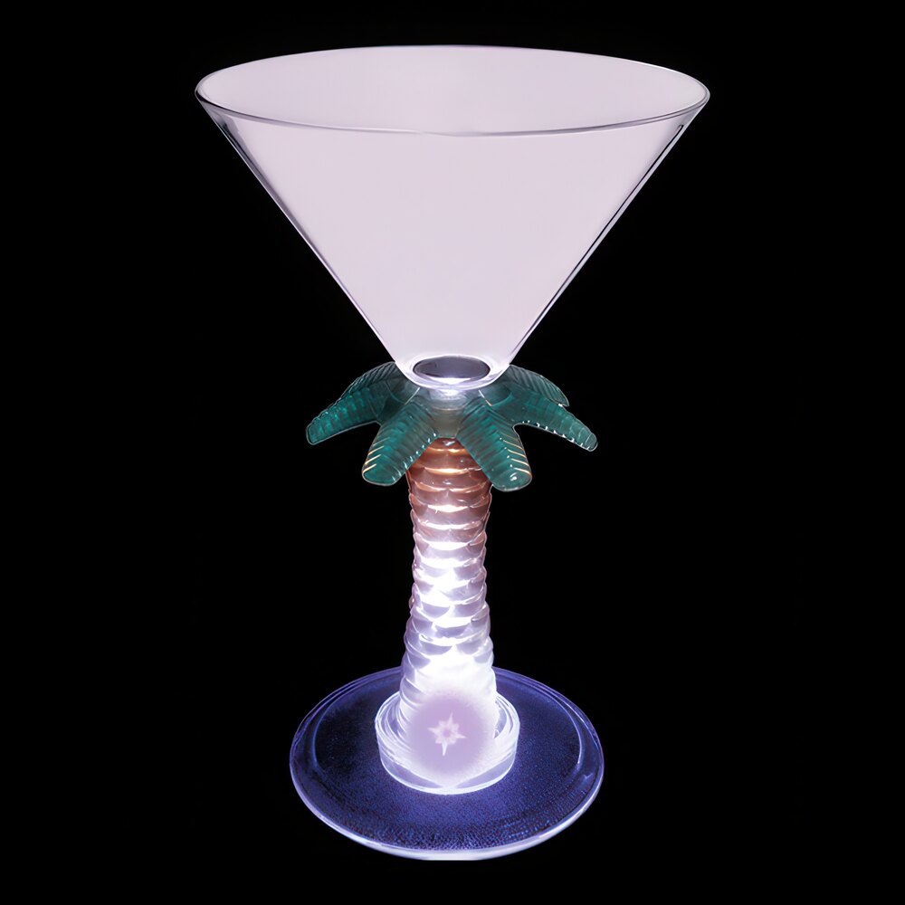 7 oz. Customizable Plastic Palm Tree Stem Martini Cup with Purple LED Light - 48/Case