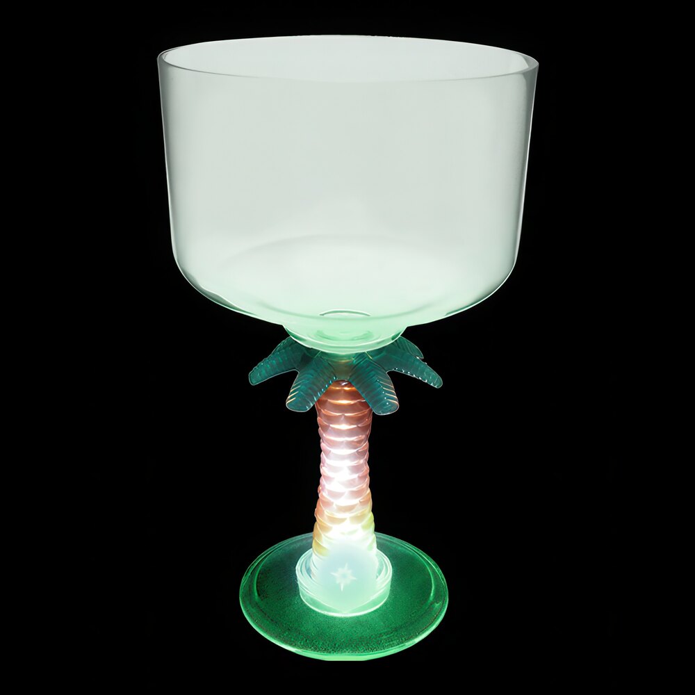 18 oz. Customizable Plastic Palm Tree Stem Margarita Cup with Green LED Light - 24/Case