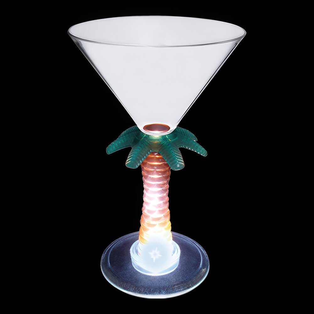 7 oz. Customizable Plastic Palm Tree Stem Martini Cup with White LED Light - 48/Case
