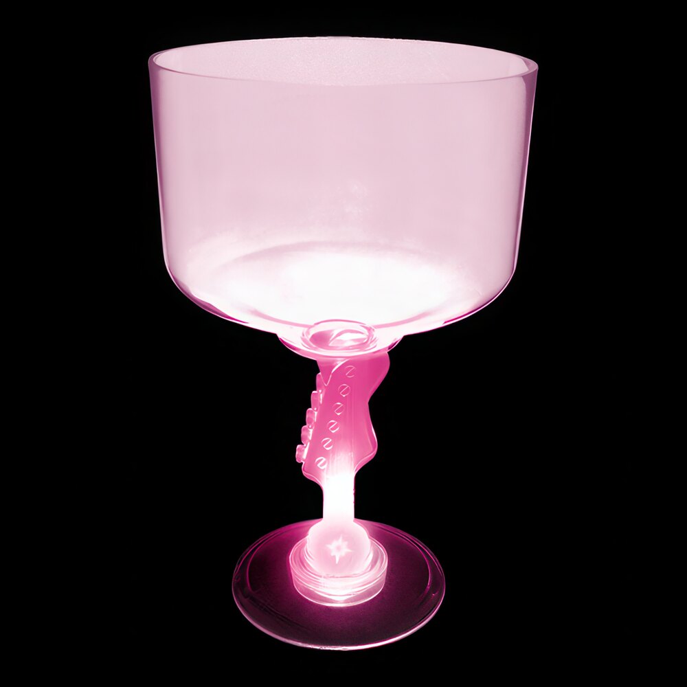 18 oz. Customizable Plastic Guitar Stem Margarita Cup with Pink LED Light - 24/Case