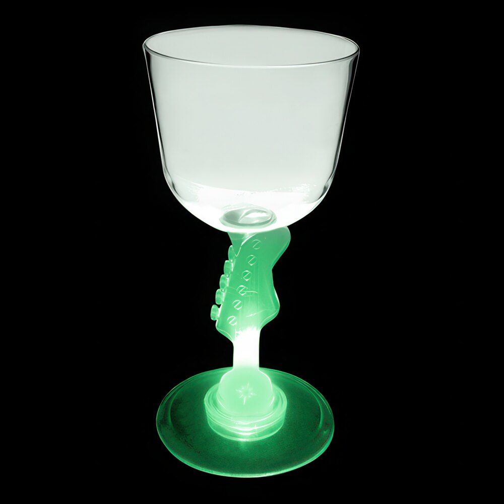 7 oz. Customizable Plastic Guitar Stem Wine Cup with Green LED Light - 48/Case