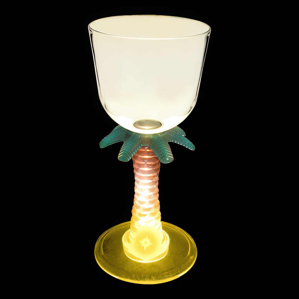 7 oz. Customizable Plastic Palm Tree Stem Wine Cup with Yellow LED Light - 48/Case