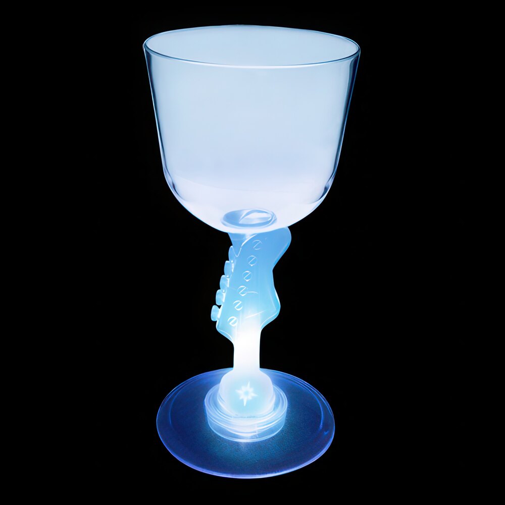 7 oz. Customizable Plastic Guitar Stem Wine Cup with Blue LED Light - 48/Case