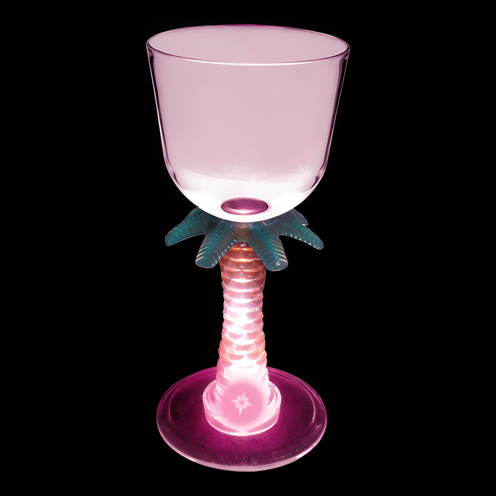 7 oz. Customizable Plastic Palm Tree Stem Wine Cup with Pink LED Light - 48/Case