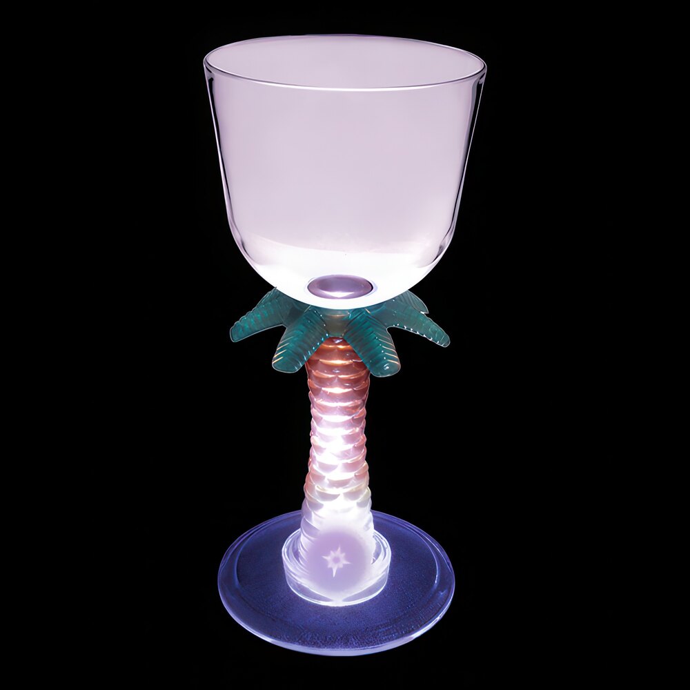 7 oz. Customizable Plastic Palm Tree Stem Wine Cup with Purple LED Light - 48/Case