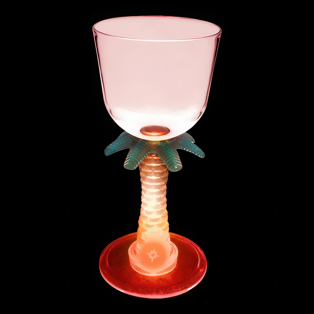 7 oz. Customizable Plastic Palm Tree Stem Wine Cup with Red LED Light - 48/Case