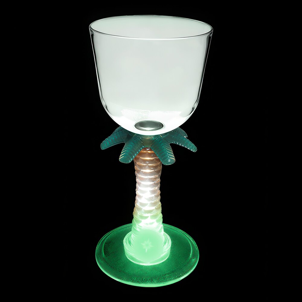 7 oz. Customizable Plastic Palm Tree Stem Wine Cup with Green LED Light - 48/Case