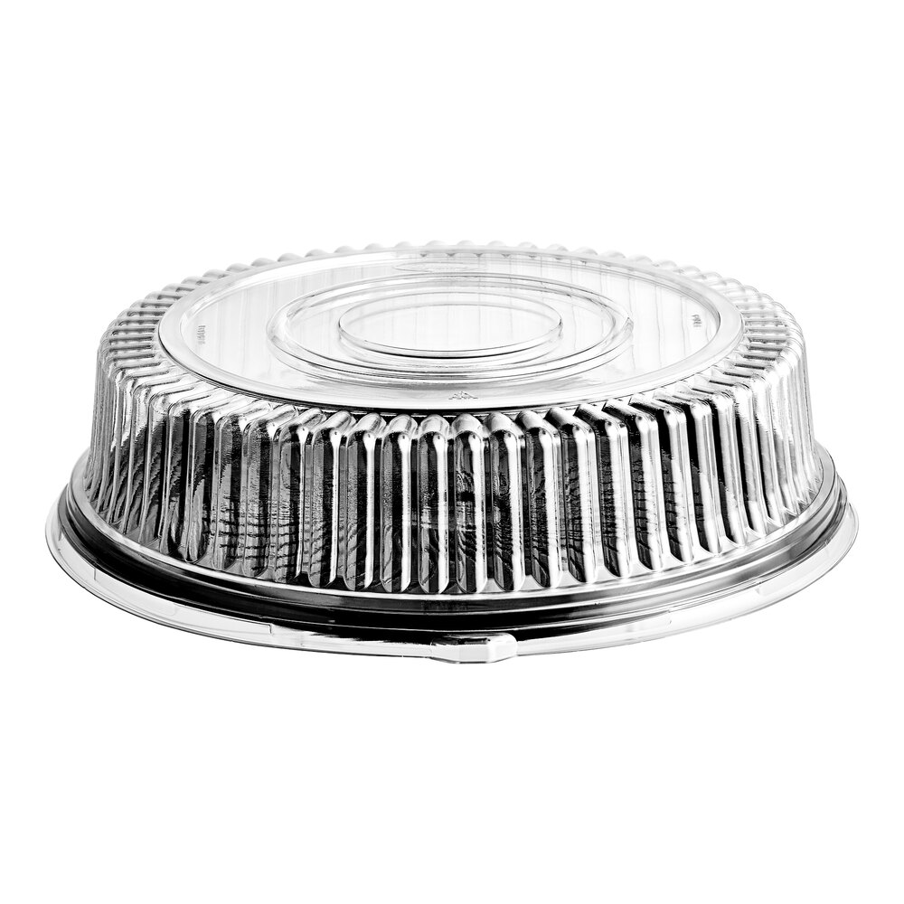 Visions 16" Black Round Plastic Thermoform Catering Tray with High Dome Lid - 10/Pack