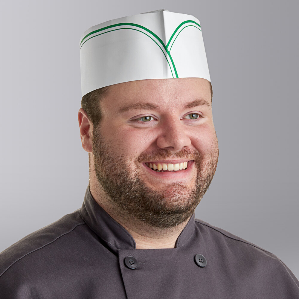 Choice Adjustable Green Stripe Disposable Overseas Cap - 100/Pack