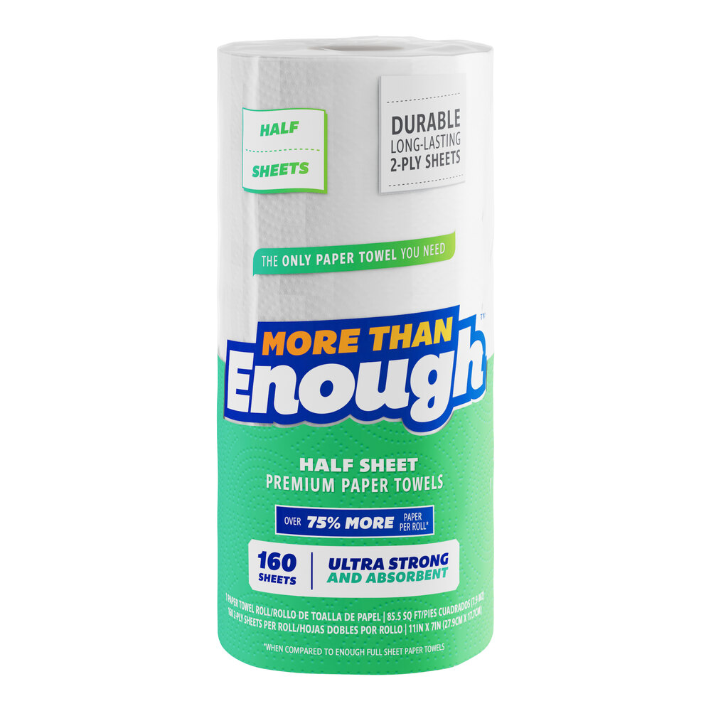 Lavex More Than Enough 2-Ply Premium Half Sheet Paper Towel Roll, 160 Half Sheets/Roll - 12/Case
