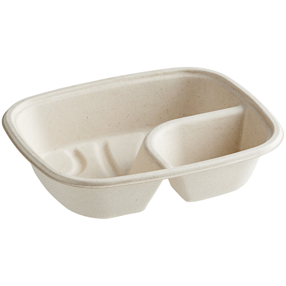 World Centric 7" x 5 1/4" Compostable Fiber 2-Compartment Nacho Tray with LeafPlus - 600/Case