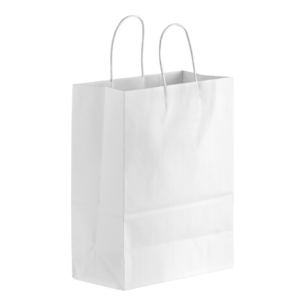 Duro Missy 10" x 5" x 13" White Paper Shopping Bag with Handles - 250/Case