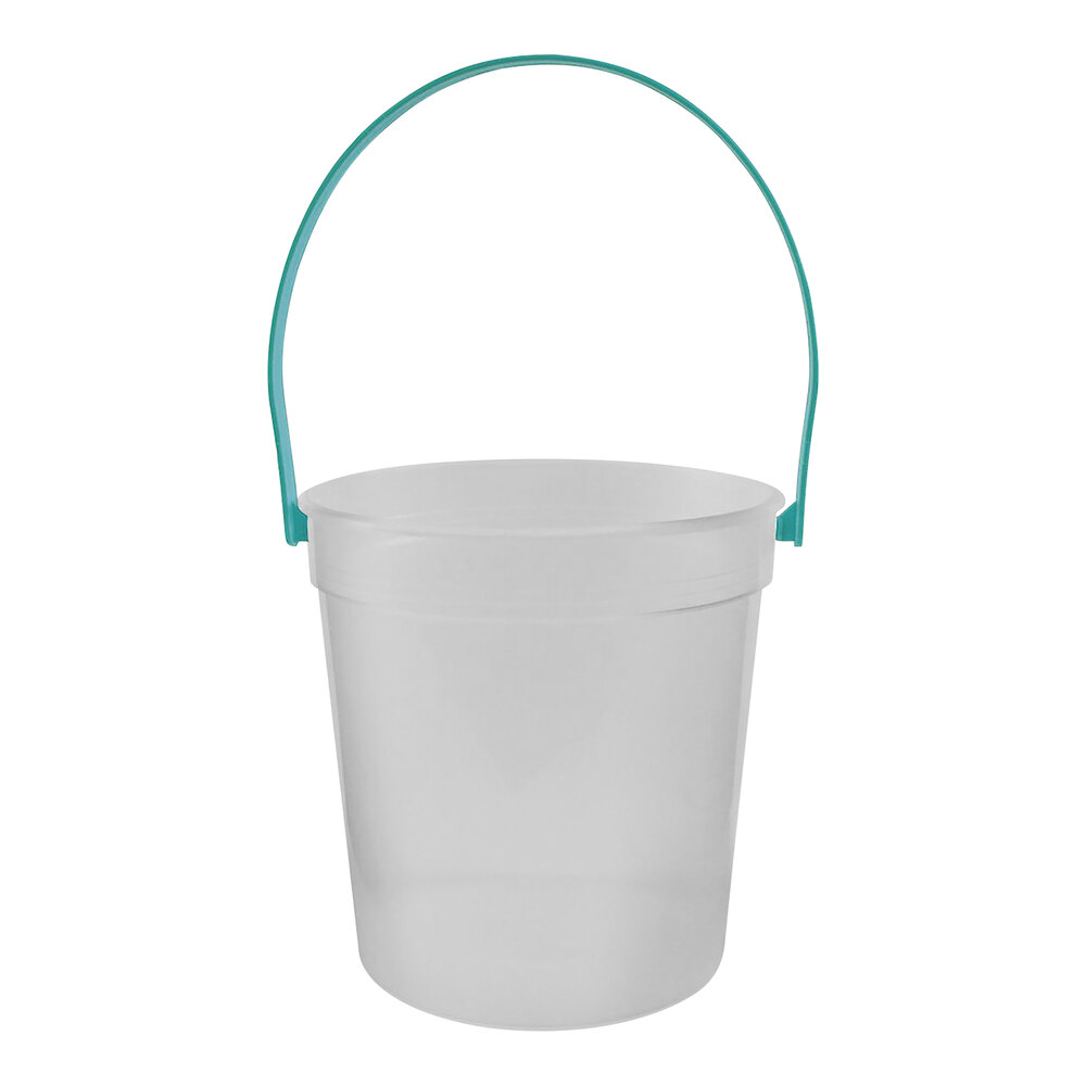 Howw Manufacturing 32 oz. Clear Customizable Plastic Drink Bucket with Teal Handle - 48/Case