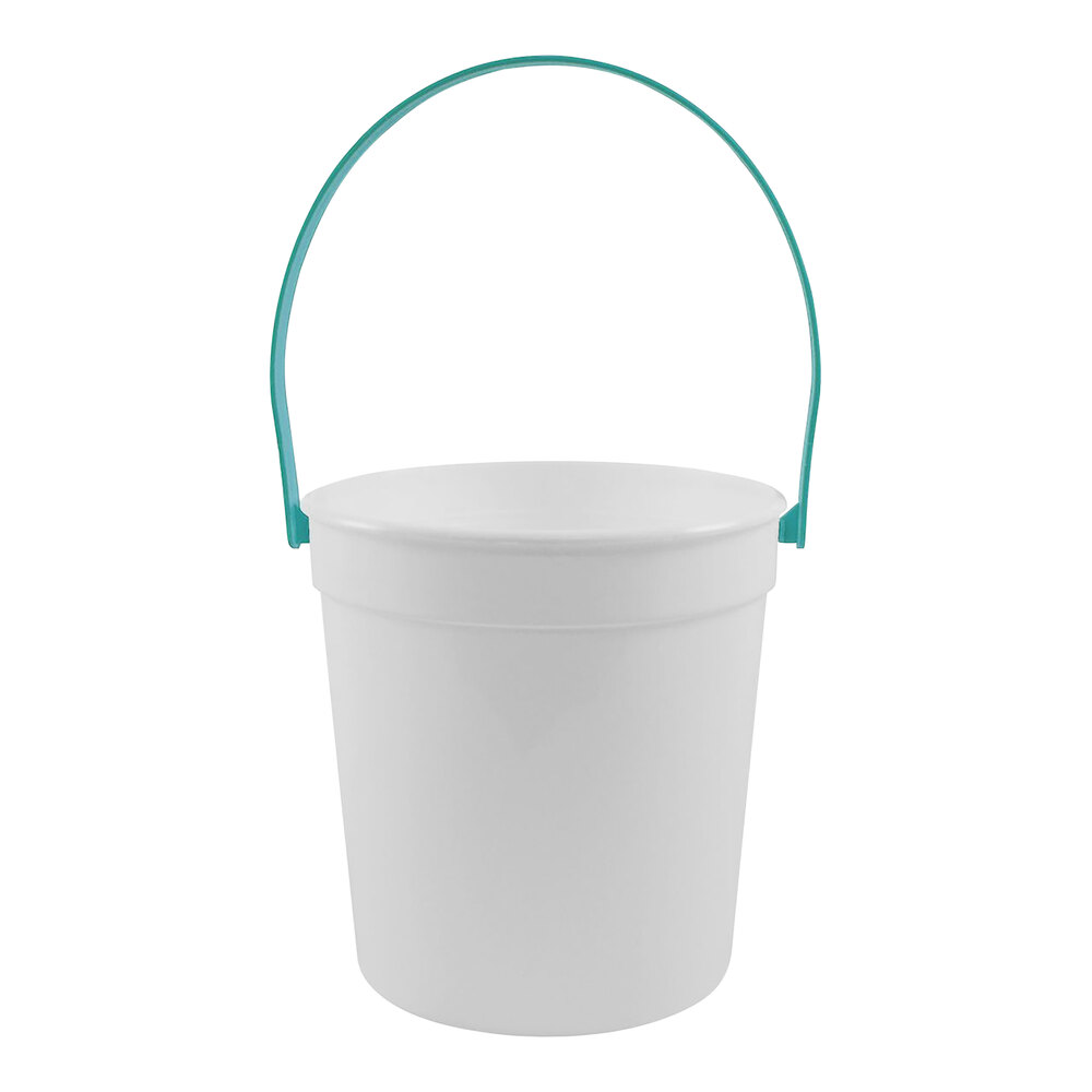 Howw Manufacturing 32 oz. White Customizable Plastic Drink Bucket with Teal Handle - 48/Case