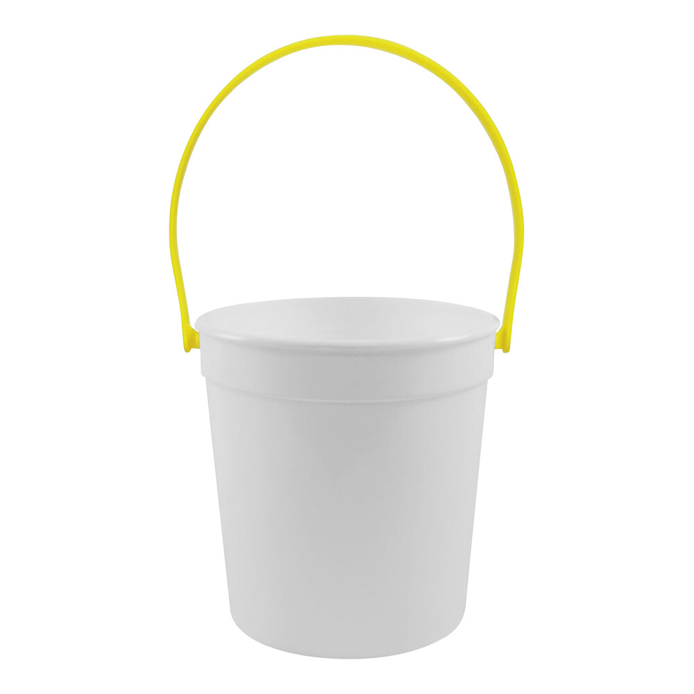 Howw Manufacturing 32 oz. White Customizable Plastic Drink Bucket with Yellow Handle - 48/Case
