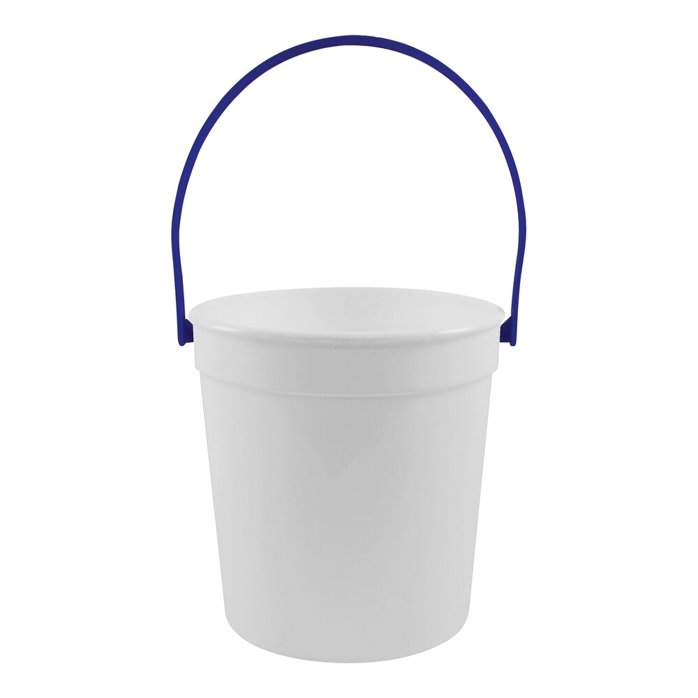 Howw Manufacturing 32 oz. White Customizable Plastic Drink Bucket with Blue Handle - 48/Case